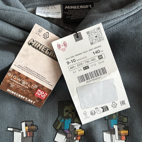 ZARA MINECRAFT MOJANG AB HOODIE SWEATSHIRT Blue Gray NWT Kids Size 9 - 10 - Picture 7 of 11